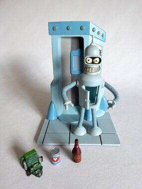 VINTAGE 2000 FUTURAMA BENDER RODRIGUEZ SUICIDE BOOTH DISPLAY STAND FIGURE